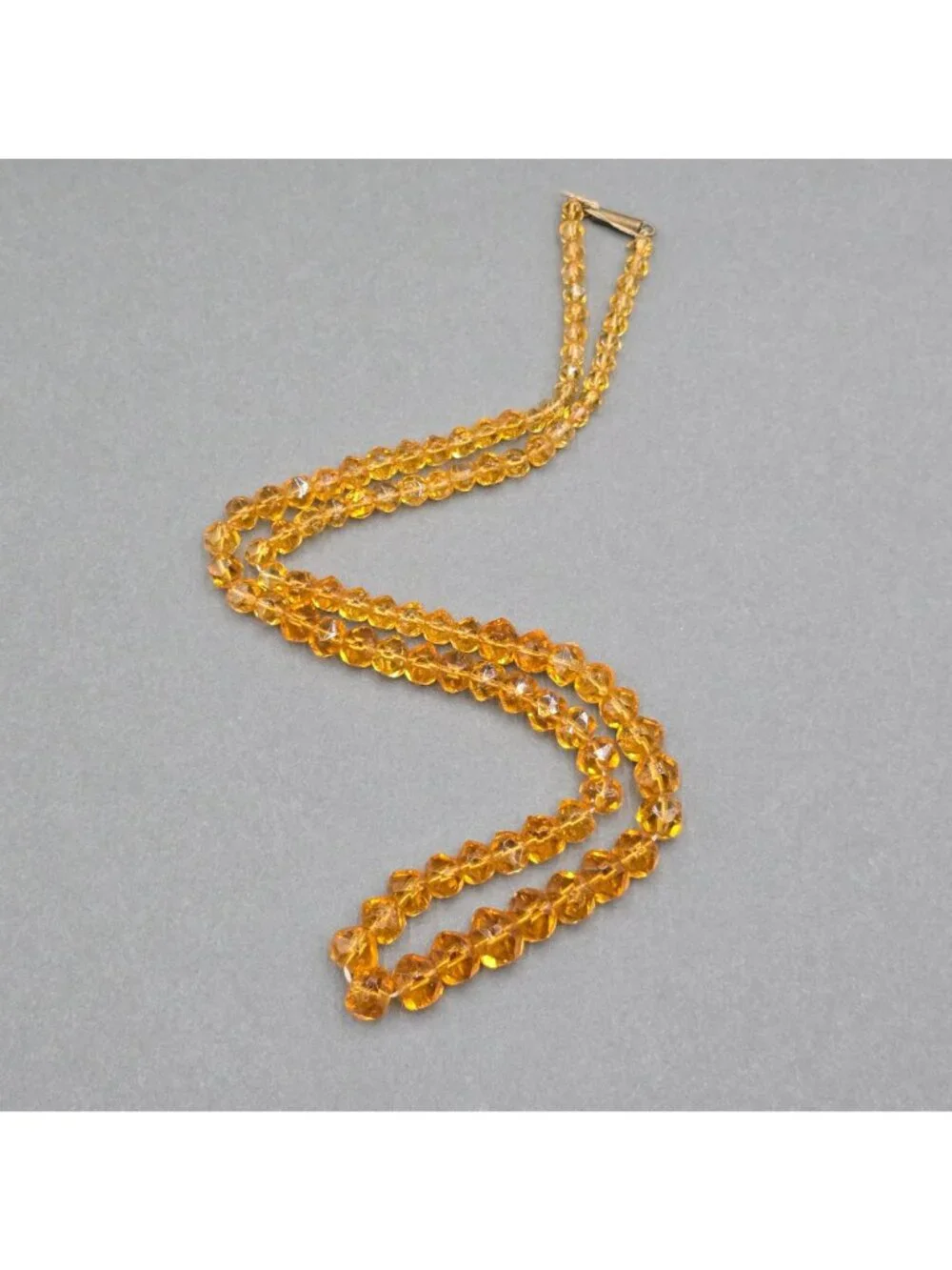 Art Deco Citrine Crystal Necklace Vintage Graduated Cut Bohemian Glass Bead Stat - Picture 9 of 16
